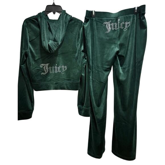 NWT JUICY COUTURE Velour OG Booty Bling Tracksuit Set Green Y2K 90s Large - Picture 1 of 9